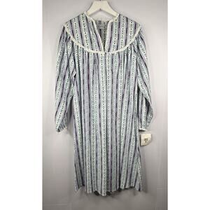 Lanz Of Salzburg Sz S Flannel Nightgown Granny Blue Purple Floral Ruffle NEW
